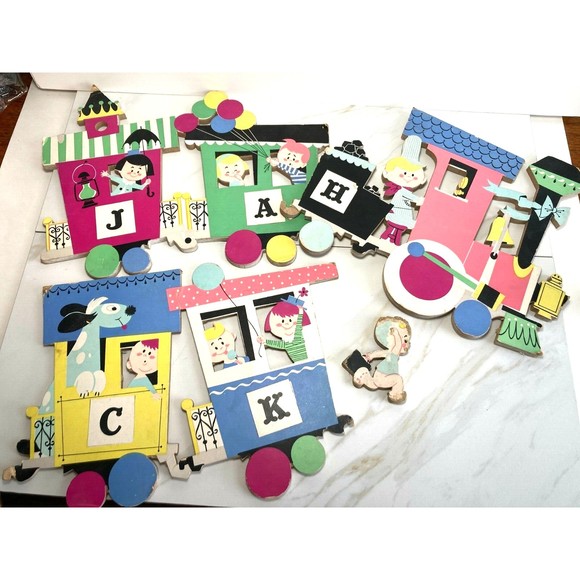 Dolly Toy Co. Nursery Train Wall Hanging Cardboard Heavy Thick set of 4 - Picture 2 of 12